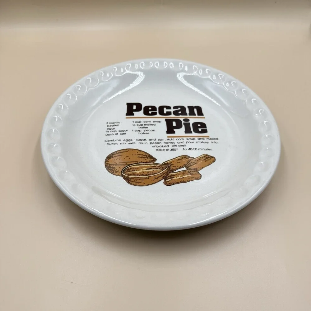 Vintage Pecan Pie Recipe Pie Plate White Ceramic 9